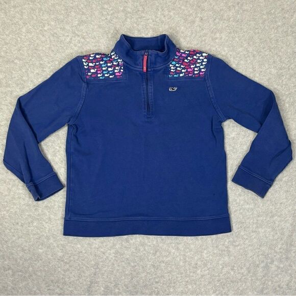 Vinyard Vines Girls Quarter Zip Sweater Kids Size Medium 10 - 12 Navy Blue Whale - Picture 1 of 7
